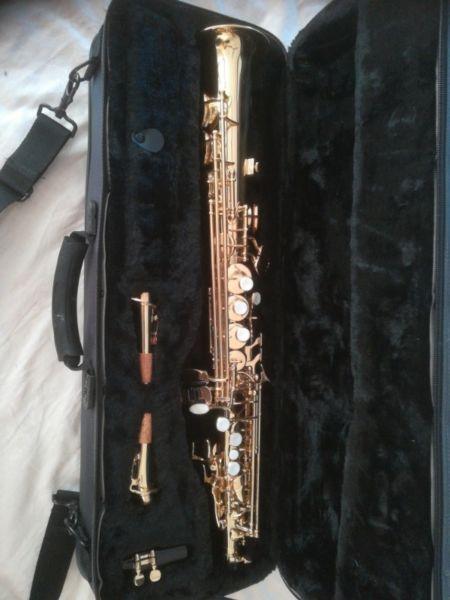 Grassi Soprano sax with straight and curved necks as new unplayed