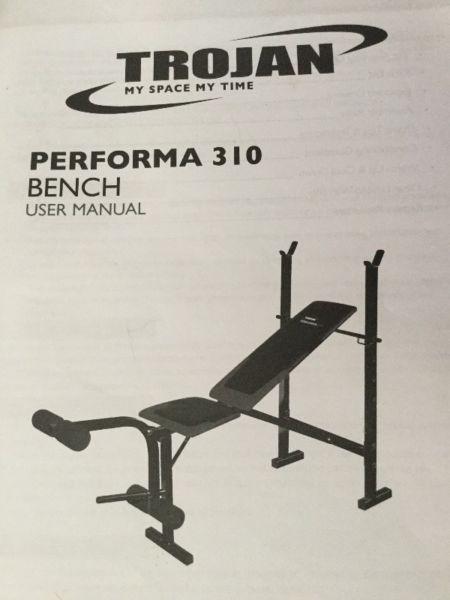 Trojan Performa 310 bench, 50kg weight set and dumbbells