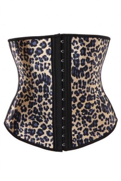 Blue Leopard Sport Latex Rubber Steel Boned Waist Trainer Cincher Underbust Corset