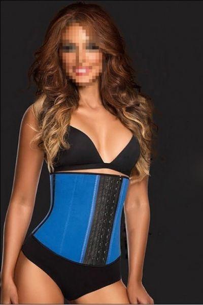 Blue Sport Latex Rubber Steel Boned Waist Trainer Cincher Underbust Corset