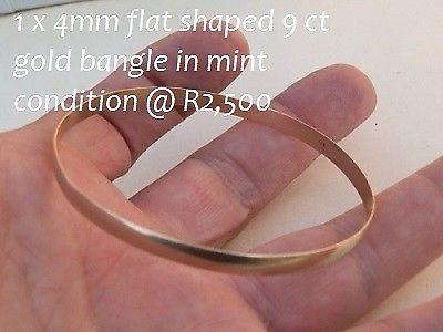 9 ct gold bangles x 2 One is 4mm solid flat shape +6mm