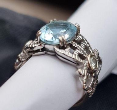 Sky Topaz and Diamond Engagement Ring