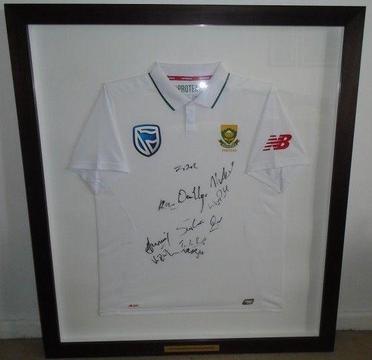 Framed Autographed Proteas Test Cricket Shirt (new)