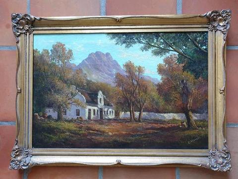 R3,800 - C Masser oil on canvas - Farmhouse. Without frame 76cm x 51cm