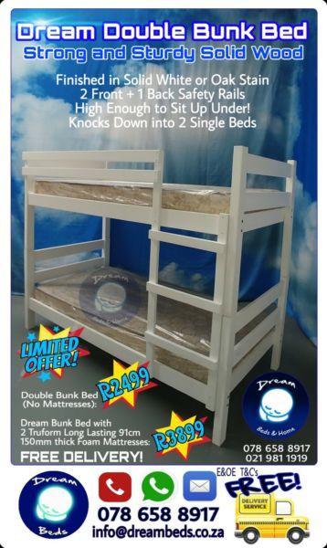 FREE DELIVERY Dream Double Bunk Bed with QUALITY Mattresses