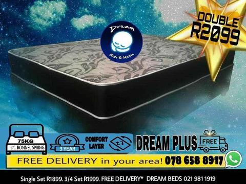 FREE DELIVERY Dream Plus DOUBLE BED SET ON SALE AT DREAM BEDS 078 658 8917