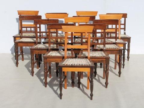 14 Imbuia and Yellowwood Riempie Dining Room Chairs