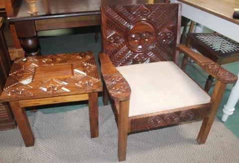 African Kiaat Chair & Side Table - R1,250.00