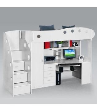 White Bunk bed with study