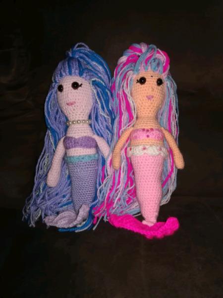 Crocheted mermaid dolls