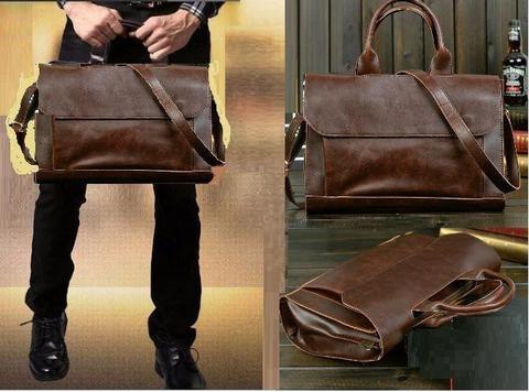 36cm Vintage European Style Men's Business Messenger Briefcase Laptop Bag-Synthetic leather