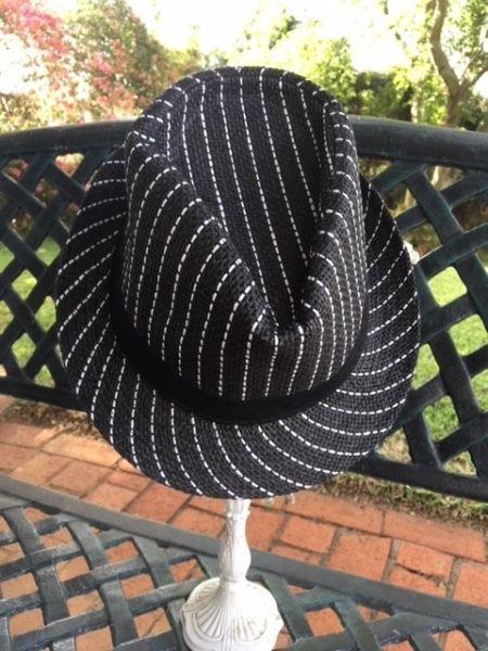 Black and white pinstripe Fedora Hat
