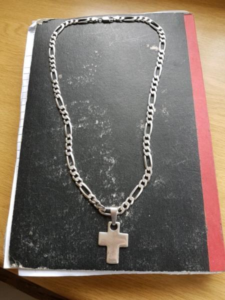 Solid silver chain and cross