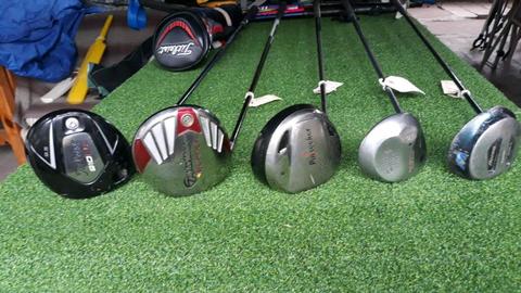 Left hand regular flex golf drivers, priced from R180 to R1000
