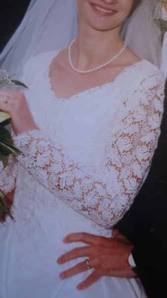 raw silk and lace wedding dress