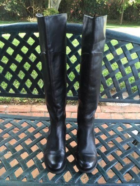 Green Cross Thigh High Leather Boots Size 7 as new