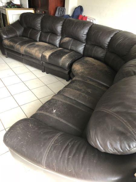 Brown genuine leather corner lounge suite