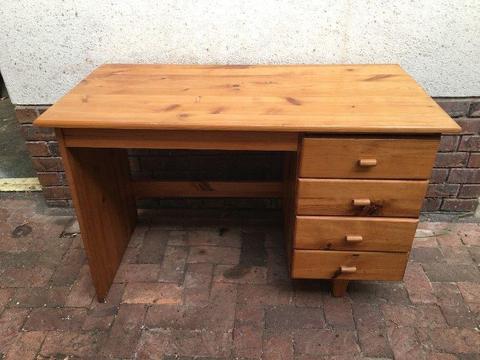 Solid vintage pine Desk with four draws
