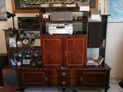 Imbuiya wooden headboard, dressing table and TV stand