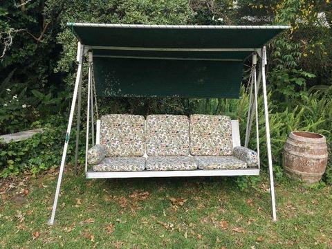 Garden 3-seater swing bench and cushions