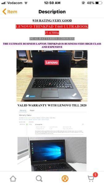 Lenovo T460 Ultrabook-i5 Processor- 6300U. WARRANTY WITH LENOVO TILL 2020 THIS COULD BE YOURS FOR