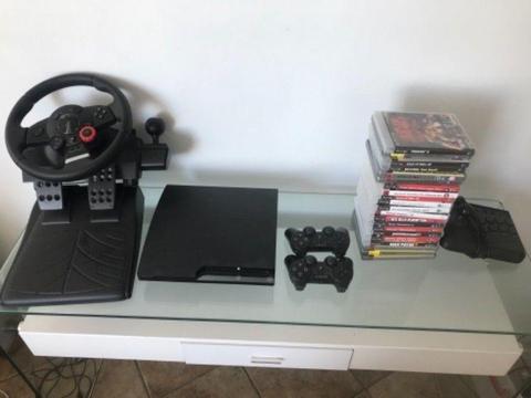 PS3/2 controllers/GT wheel + peddles/21 games/Joystick