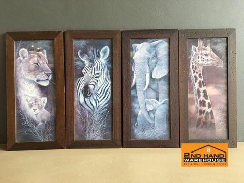 Lion, Zebra, Elephant and Giraffe Framed Wall Painting Set