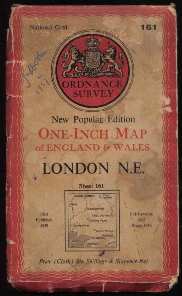 Ordnance Survey One inch map of England & Wales -London N.E Sheet 161 cloth fold out map