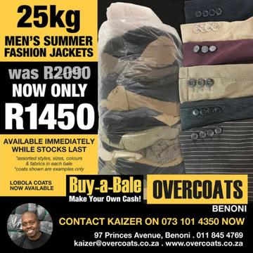 Men’s Summer Jackets - Second Hand Bales for resale. Was R2090 now R1450. While stocks last