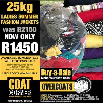 Ladies’ Summer Jackets - Second Hand Bales for resale. Was R2150 now R1450. While stocks last