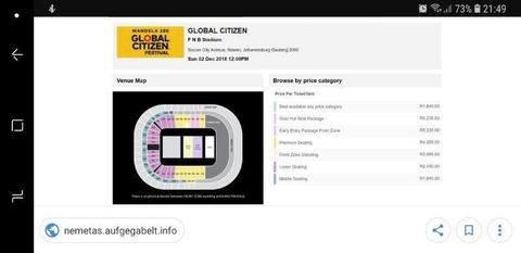 Global citizen tickets for sale