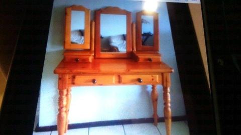 Oregon pine dressing table with matching wall cabinet