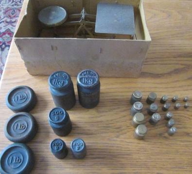 Antique letter scale and weights
