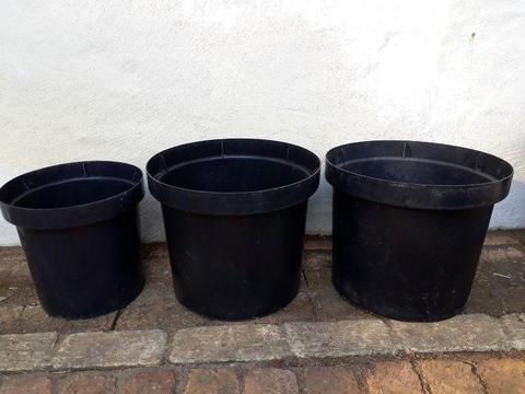 Three plastic garden pots