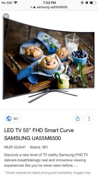 Samsung 55” (UA55M6500) FHD Curve SMART TV brand new with stand and remote for R8,499 NOT NEGOTIABLE