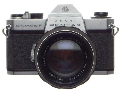 ASAHI PENTAX Spotmatic SP F 35mm SLR vintage camera Soligor Tele Auto 3.5 f=135mm clean lens