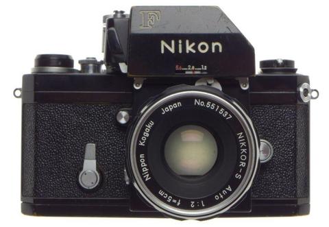 Black Nikon F Vintage SLR film camera Photomic finder Nikkor-S 1:2 f=5cm lens