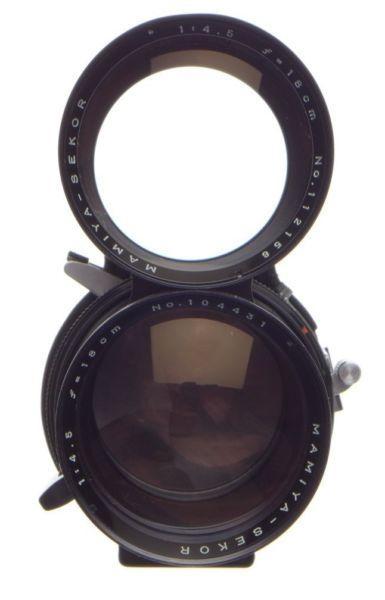 TLR MAMIYA-Sekor 1:4.5 f=18cm Tele lens C220 C330 medium format lens hood case