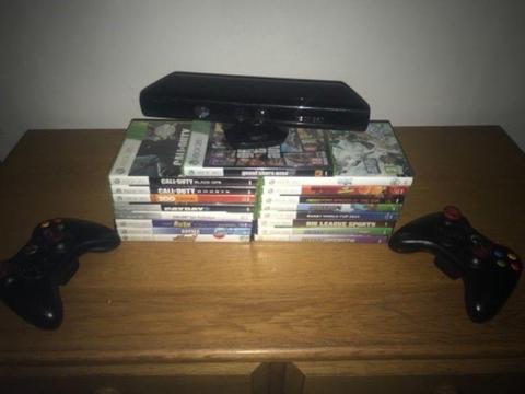 Xbox 360 with 17 games and Kinect-good condition