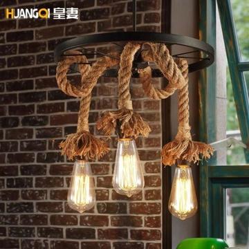 American village loft Hemp rope chandelier for dining living room bar hanging light lamp e27