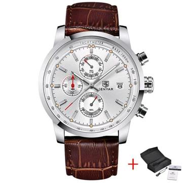 Benyar Mens 43mm Quartz Chronograph Sports Watch With Leather Strap