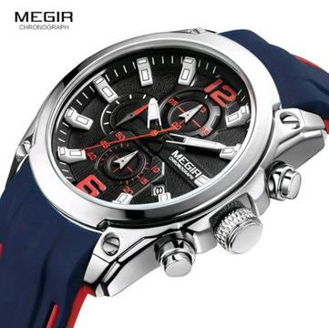 Megir Mens 47mm Quartz Sports Fashion Chronograph Watch With Rubber Strap