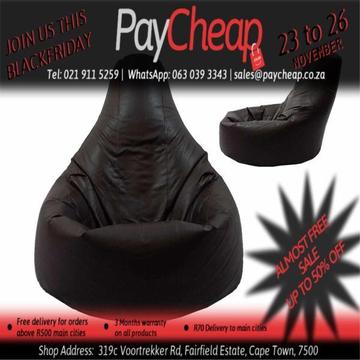 Leatherette Fabric Adultâ€™sTeardrop Comfortable Beanbag Black