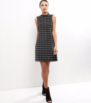 Black Grid Print High Neck Tunic Dress (Small)