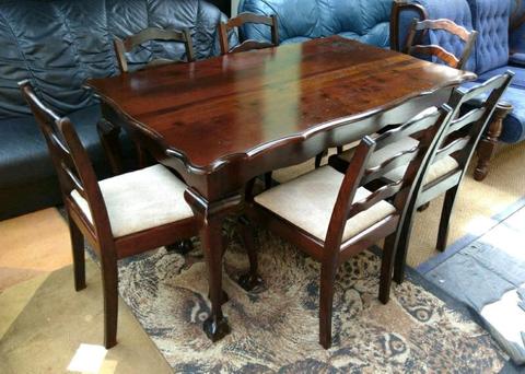 Antique imbuia ball and claw 7 piece diningroom suite