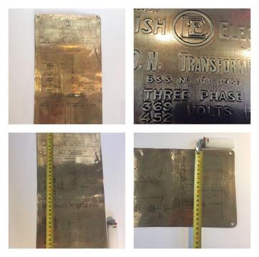 Vintage 1936 English Electric Co brass sign