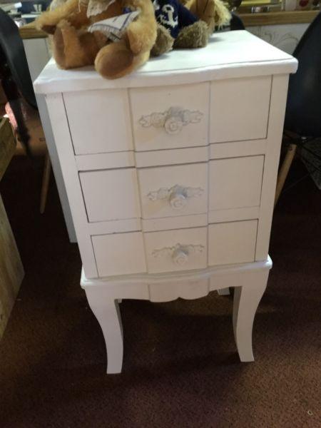 French white rose handled bedside table cabinet with drawers one only