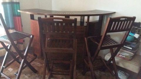 Bar from Bali, wooden folding with 4 chairs and cushions