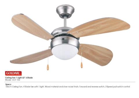 Goldair 4 Blade 1 Light Ceiling Fan