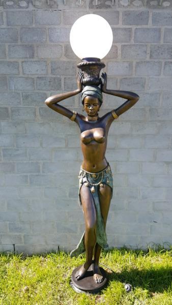 Brass African statue lamp